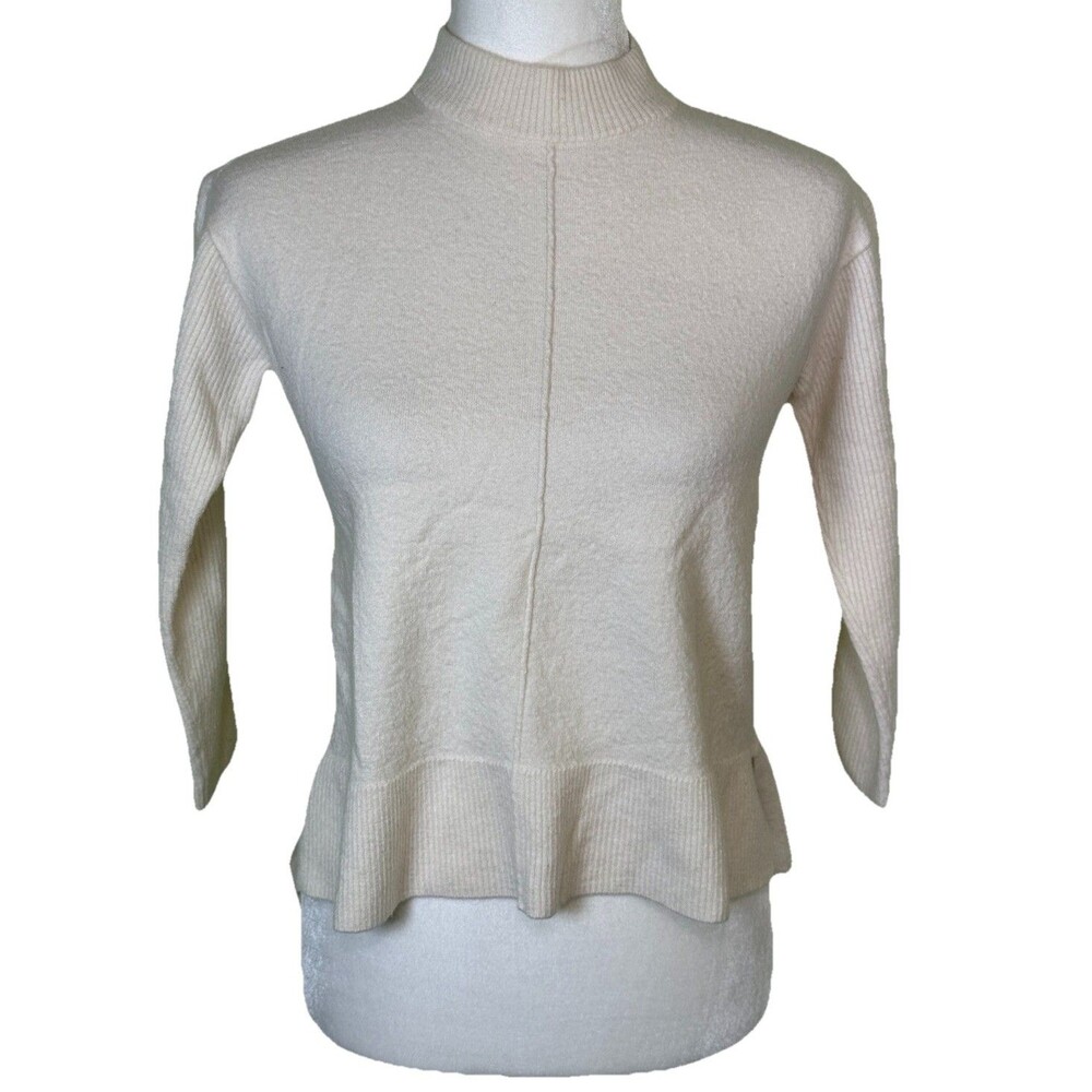 Talbots Pure Merino Wool Sweater Cream 3/4 Sleeve Peplum Hem Quiet Luxury Sz Sm